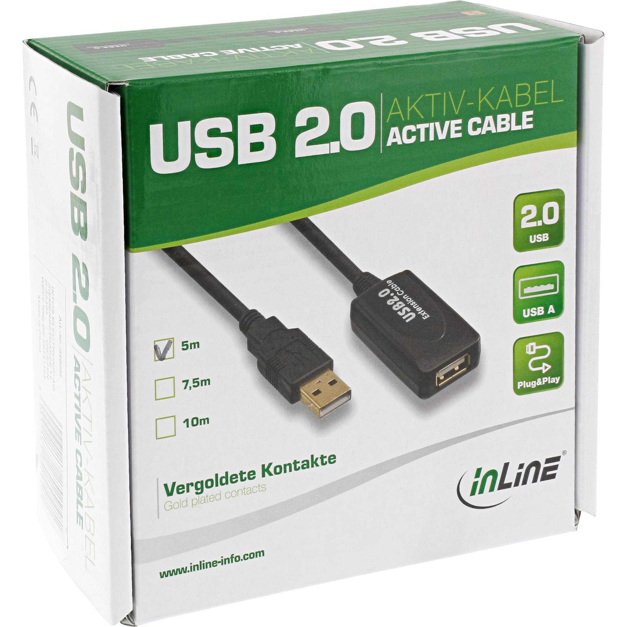 INLINE - USB 2.0 Aktiv-Verl. - mit Signalverstärkung ""Repeater"" - ST A / BU A - 5m