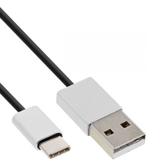 INLINE - USB 2.0 Kabel - USB-C Stecker an A Stecker - schwarz/Alu - flexibel - 1,5m
