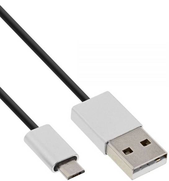 INLINE - Micro-USB 2.0 Kabel - USB-A ST an Micro-B ST - schwarz/Alu - flexibel - 5m