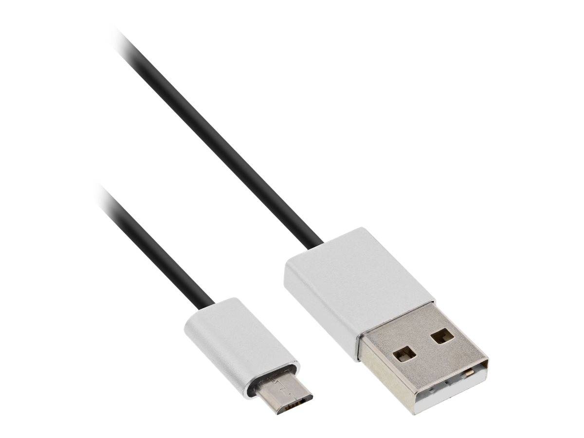 INLINE - Micro-USB 2.0 Kabel - USB-A ST an Micro-B ST - schwarz/Alu - flexibel - 5m