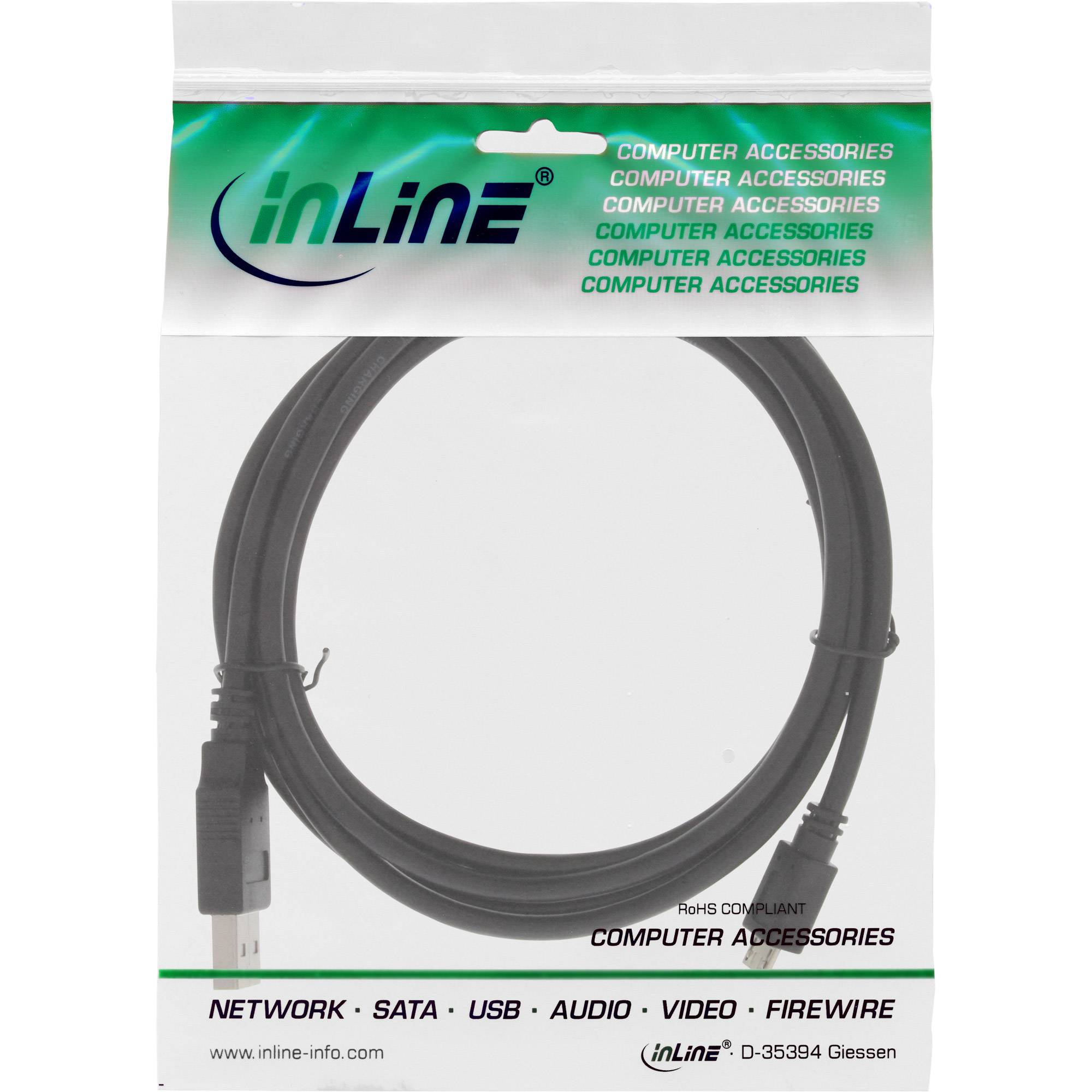 INLINE - Micro-USB 2.0 Kabel - Schnellladekab. - USB-A ST/Micro-B ST - schwarz - 1,8m