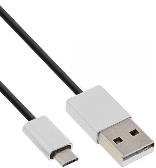 INLINE - Micro-USB 2.0 Kabel - USB-A ST an Micro-B ST - schwarz/Alu - flexibel - 1m