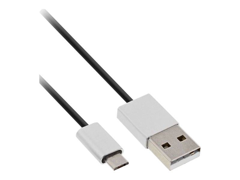INLINE - Micro-USB 2.0 Kabel - USB-A ST an Micro-B ST - schwarz/Alu - flexibel - 1m