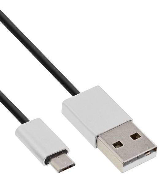 INLINE - Micro-USB 2.0 Kabel - USB-A ST an Micro-B ST - schwarz/Alu - flexibel - 3m