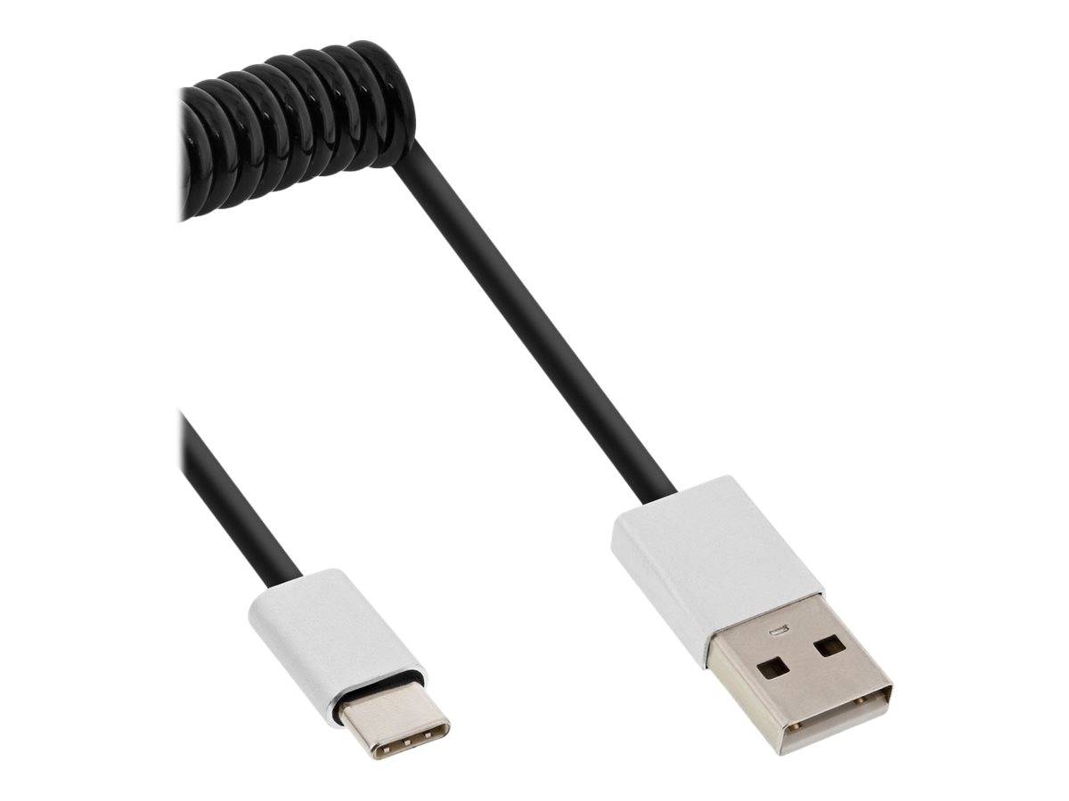 INLINE - USB 2.0 Spiralkabel - USB-C ST an A ST - schwarz/Alu - flexibel - 0,5m