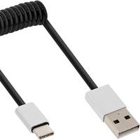 INLINE - USB 2.0 Spiralkabel - USB-C ST an A ST - schwarz/Alu - flexibel - 0,5m
