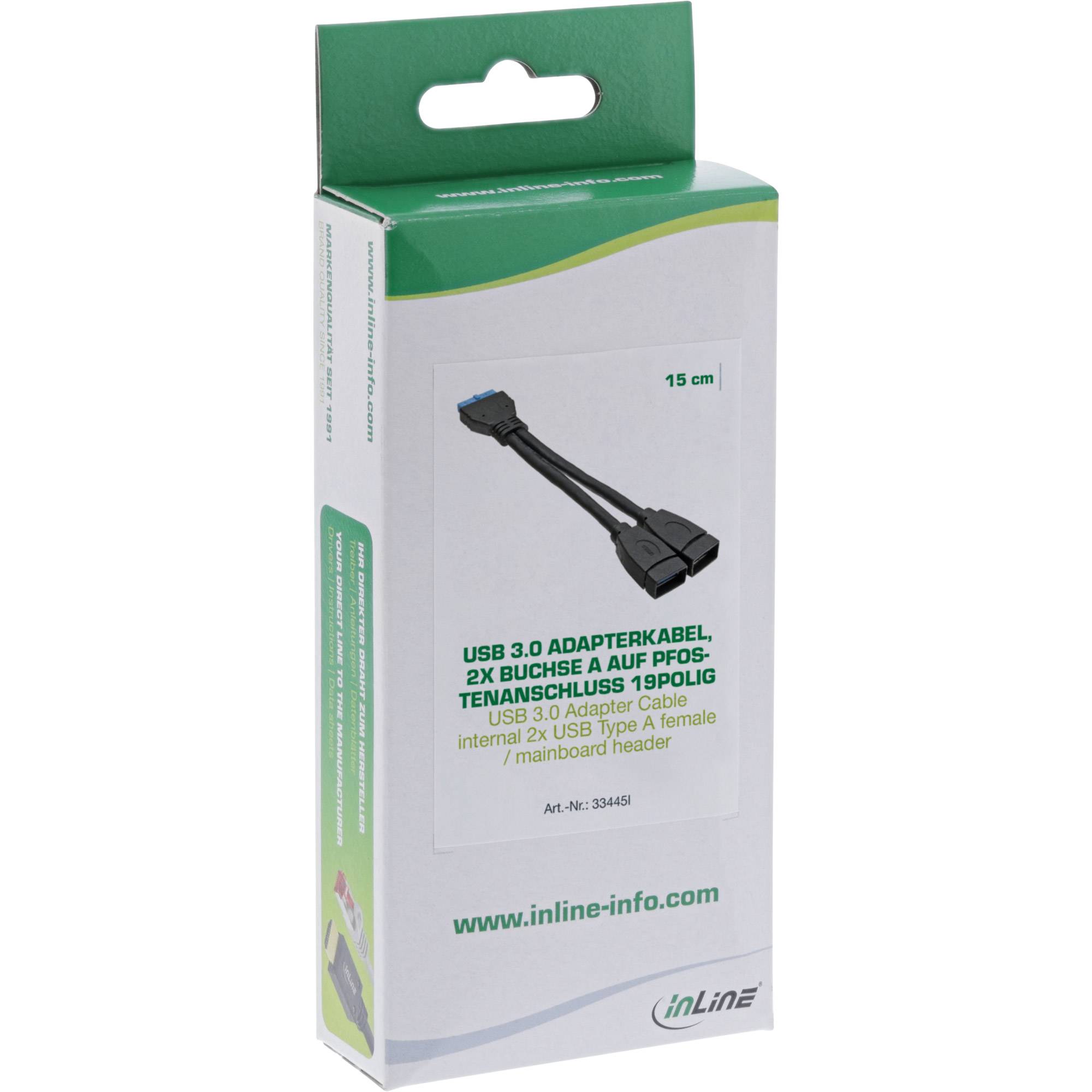 INLINE - USB 3.0 Adapterkabel - 2x Buchse A auf Pfostenanschluss 19polig - 0,15m