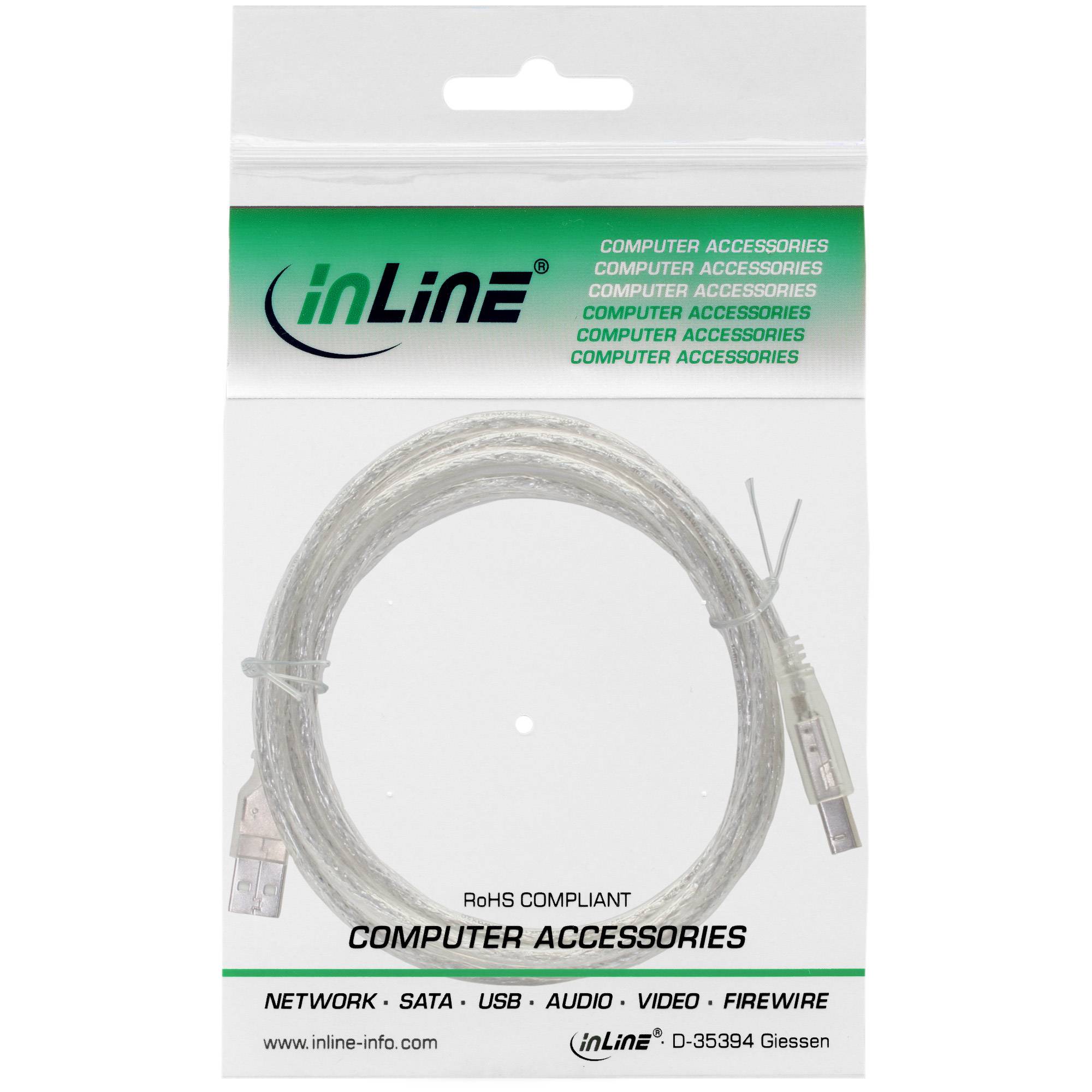 INLINE - USB 2.0 Kabel - A an B - transparent - 7m
