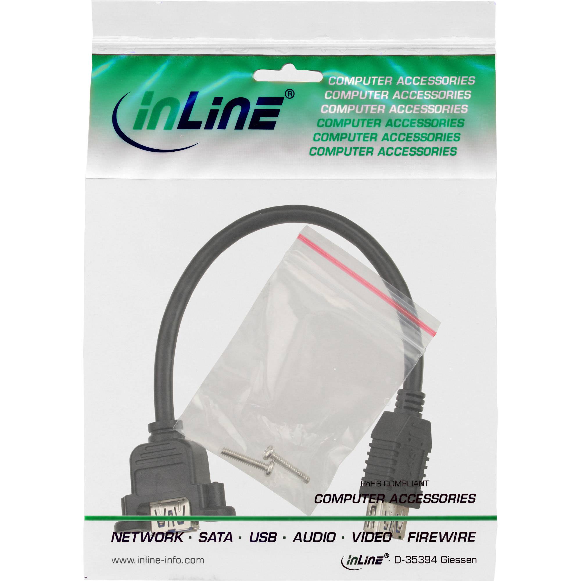 INLINE - USB 3.0 Adapterkabel - Buchse A auf Einbaubuchse A - 0,20m