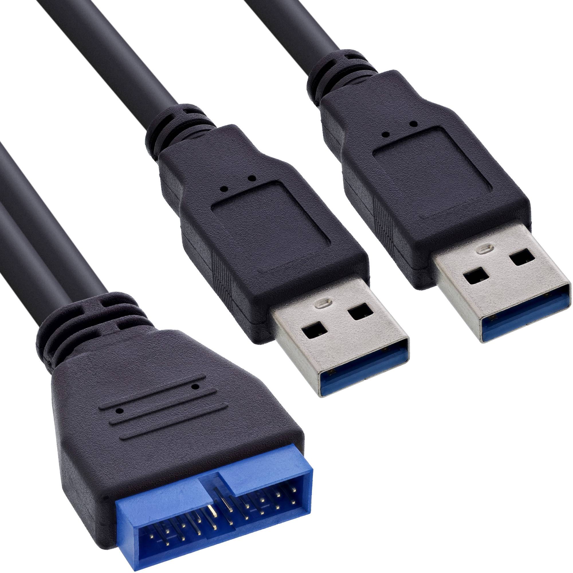 INLINE - USB 3.0 Adapterkabel - 2x Stecker A auf Pfostenanschluss 19polig. - 0,40m