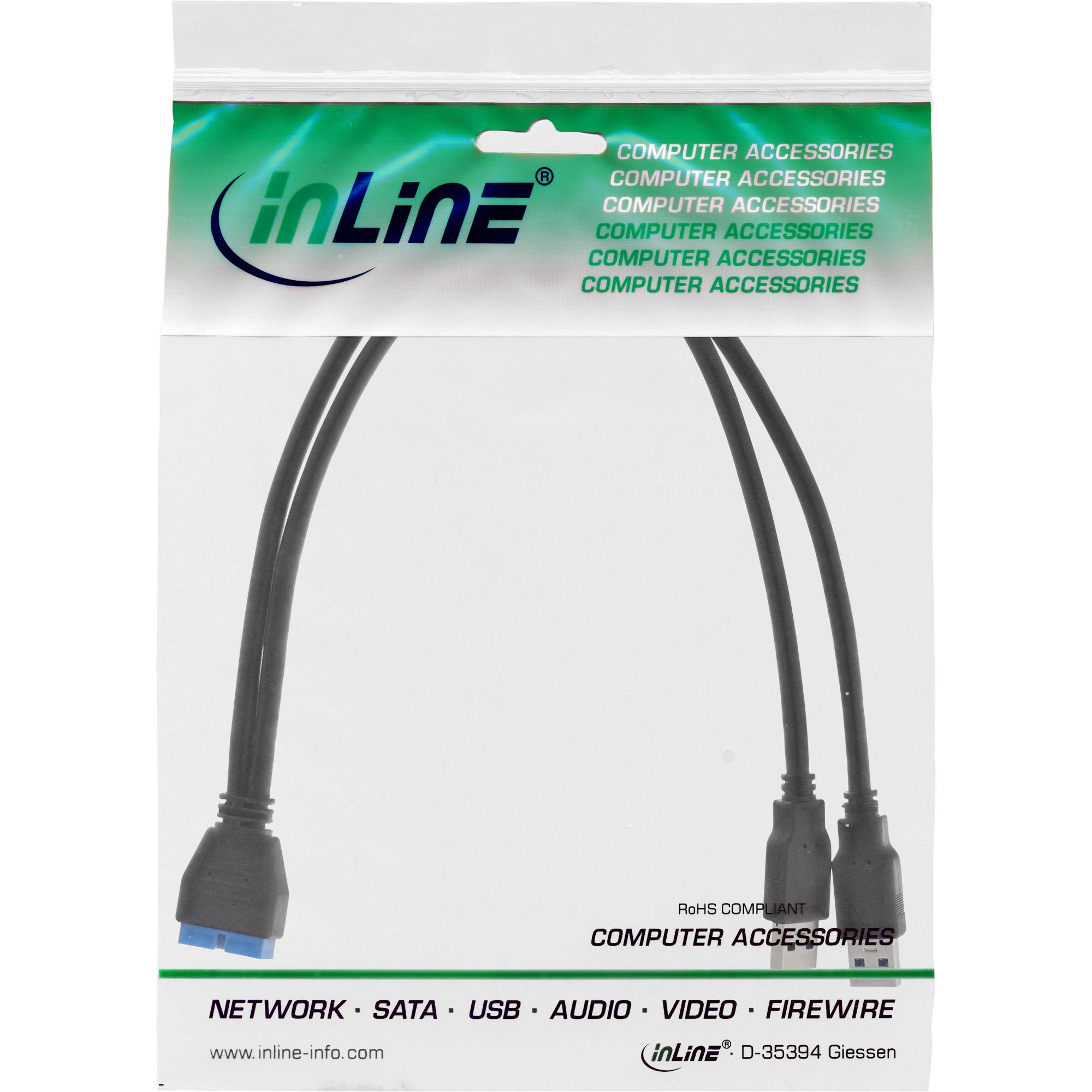 INLINE - USB 3.0 Adapterkabel - 2x Stecker A auf Pfostenanschluss 19polig. - 0,40m