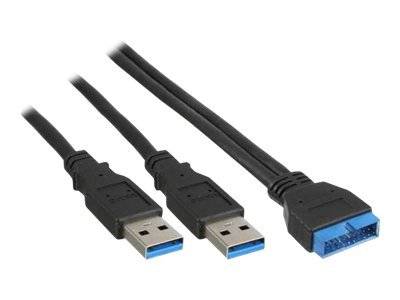 INLINE - USB 3.0 Adapterkabel - 2x Stecker A auf Pfostenanschluss 19polig. - 0,40m