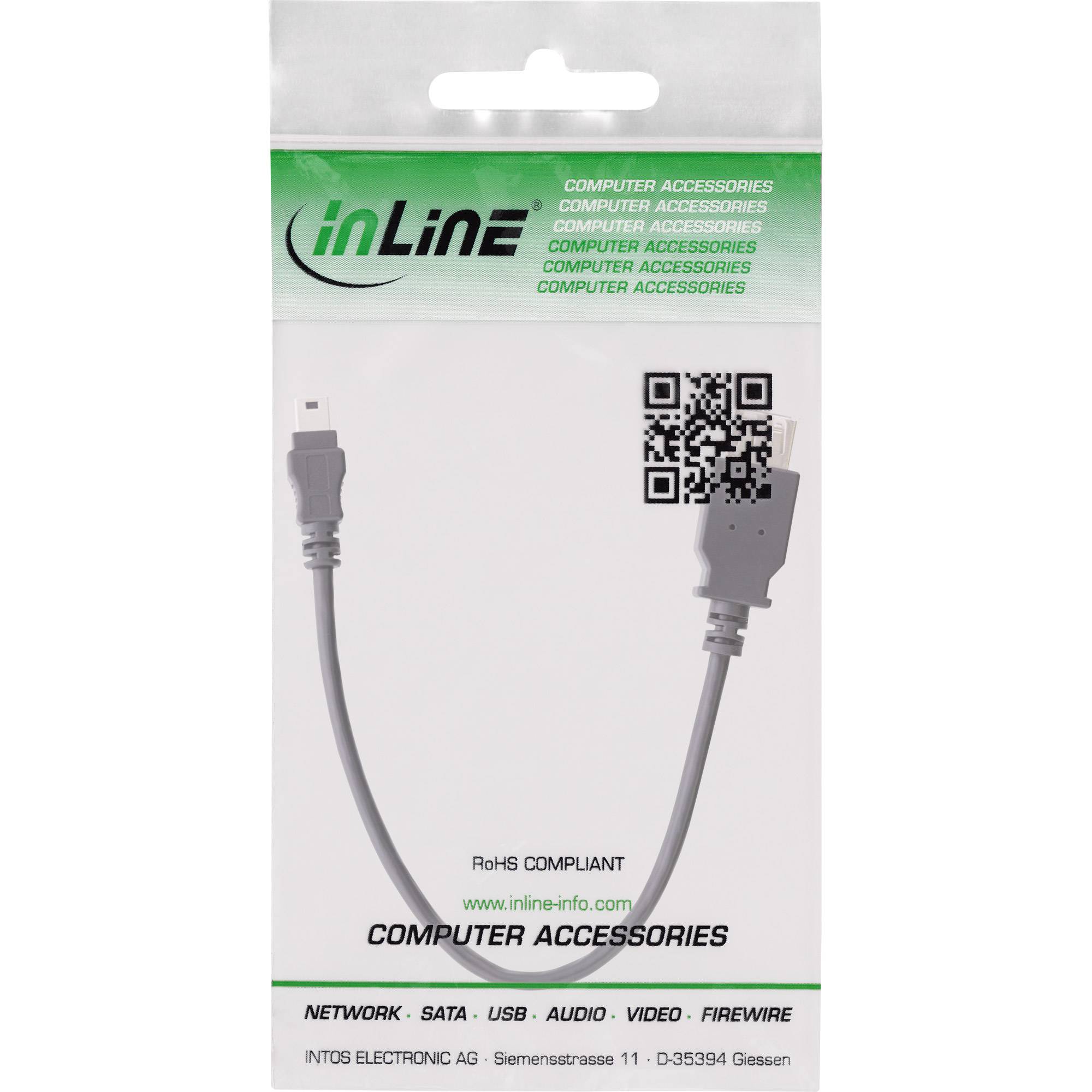 Paket für ein inLine Computer-Zubehör-Kabel, das ein graues Verbindungskabel, einen QR-Code und die Markenbezeichnung „COMPUTER ACCESSORIES