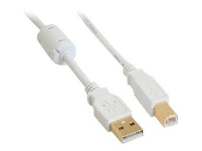 INLINE - USB 2.0 Kabel - A an B - weiß / gold - mit Ferritkern - 0,5m