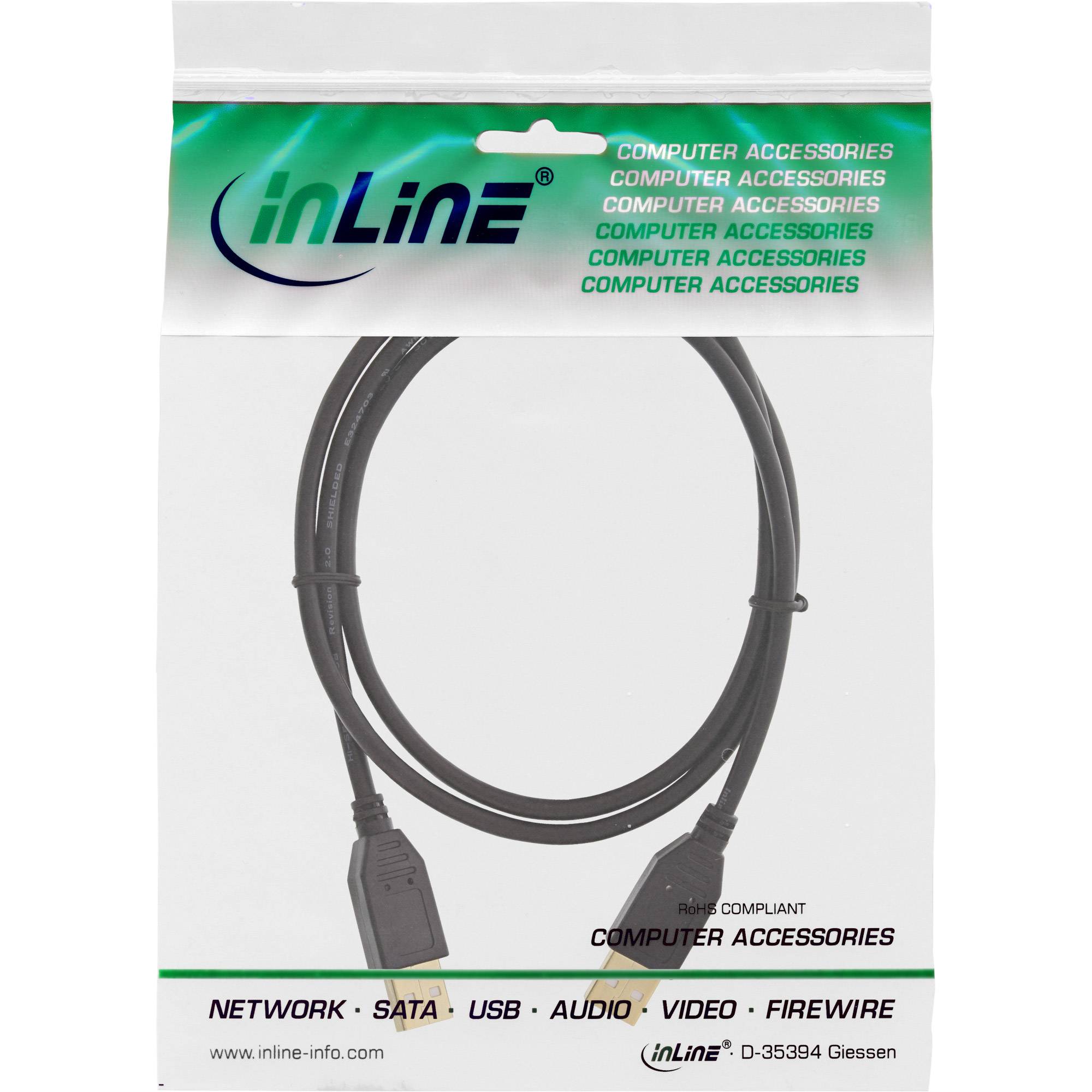 INLINE - USB 2.0 Kabel - A an A - schwarz - Kontakte gold - 1m