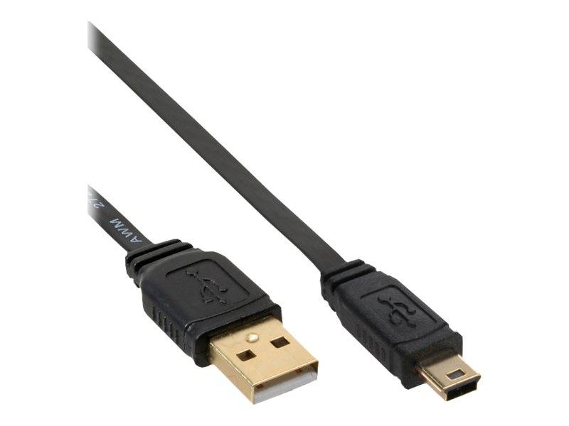 INLINE - USB 2.0 Flachkabel - USB A ST an Mini-B ST (5pol.) - schwarz - 2m