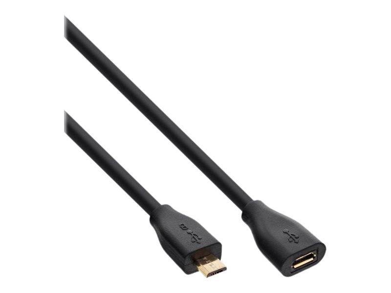 INLINE - Micro-USB Verl. - USB 2.0 Micro-B ST/BU - schwarz - vergoldete Kont. - 3m