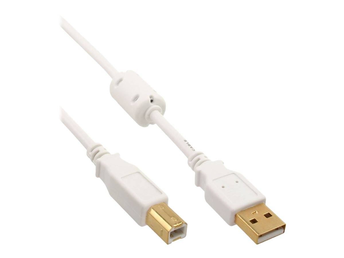 INLINE - USB 2.0 Kabel - A an B - weiß / gold - mit Ferritkern - 1,5m