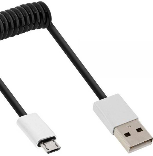 INLINE - Micro-USB 2.0 Spiralk. - USB-A ST/Micro-B ST - schwarz/Alu - flexibel - 3m