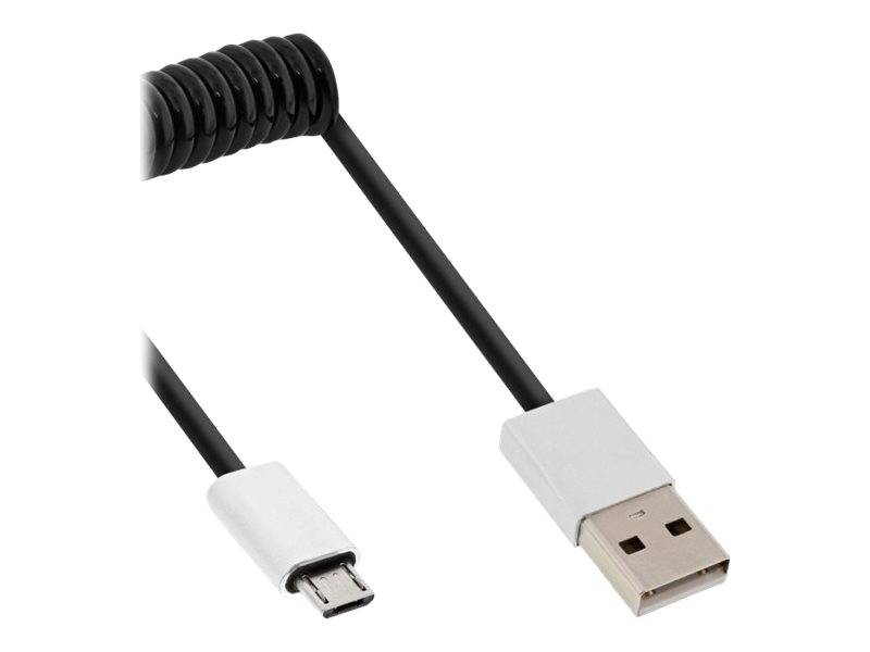 INLINE - Micro-USB 2.0 Spiralk. - USB-A ST/Micro-B ST - schwarz/Alu - flexibel - 3m