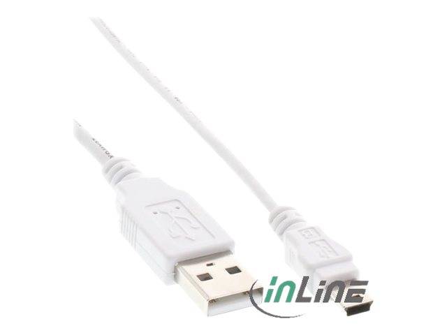 INLINE - USB 2.0 Mini-Kabel - USB A Stecker an Mini-B Stecker (5pol.) - weiß - 0,5m