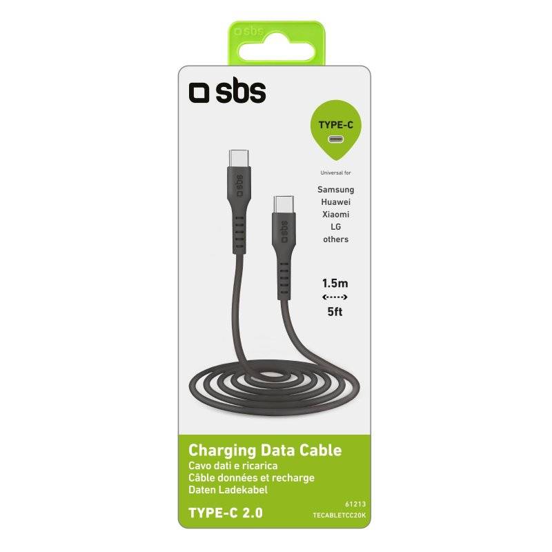 SBS TECABLETCC20K, 1,5 m, USB C, USB C, USB 2.0, Schwarz
