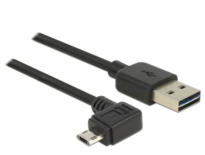 Schwarzes USB-auf-Micro-USB-Kabeladapter mit Standard-USB-A- und Micro-USB-Anschlüssen auf weißem Hintergrund