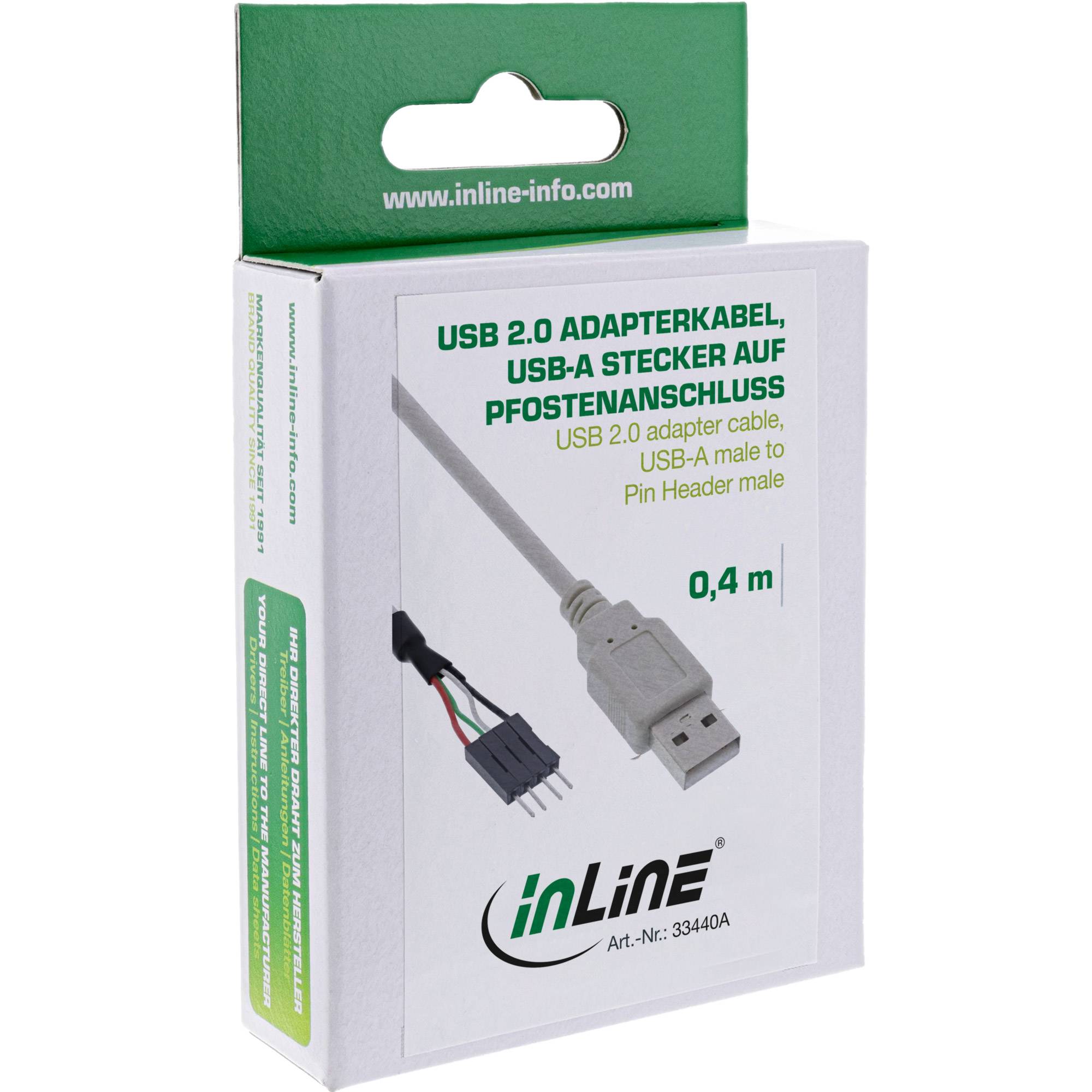 INLINE - USB 2.0 Adapterkabel - Stecker A auf Pfostenanschluss - 0,40m