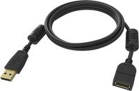 Schwarzes USB-Verlängerungskabel mit USB-A-Stecker auf der einen Seite und USB-C-Buchse auf der anderen Seite.