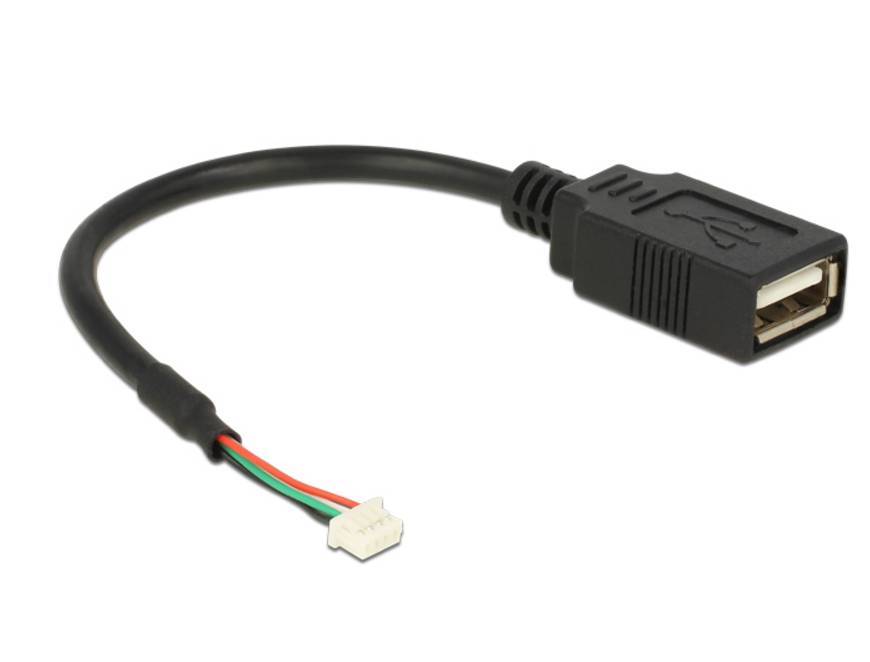 USB-Adapterkabel mit einem weiblichen USB-A-Anschluss auf der einen Seite und einem kleinen weißen 4-poligen Stecker auf der anderen Seite.