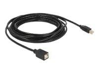 Schwarzes USB-Kabel mit USB-A-Stecker auf der einen Seite und USB-B-Buchse auf der anderen Seite.