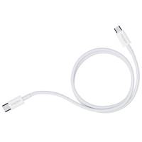 Weißes USB-C-Ladekabel aufgerollt auf weißem Hintergrund, mit sichtbaren Anschlüssen an beiden Enden.