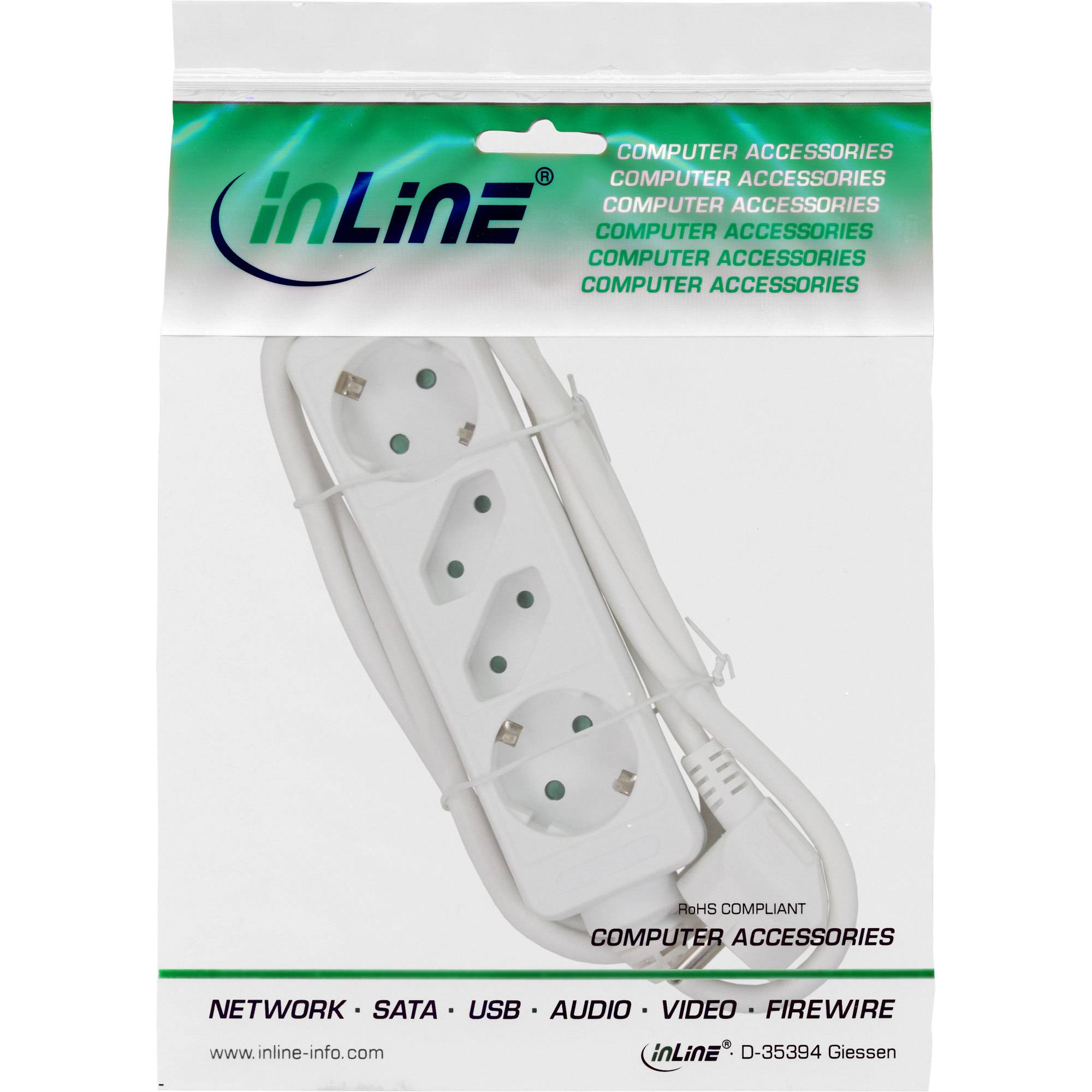 INLINE - Steckdosenleiste - 4-fach - 2x Schutzkontakt + 2x Euro - weiß - 5m