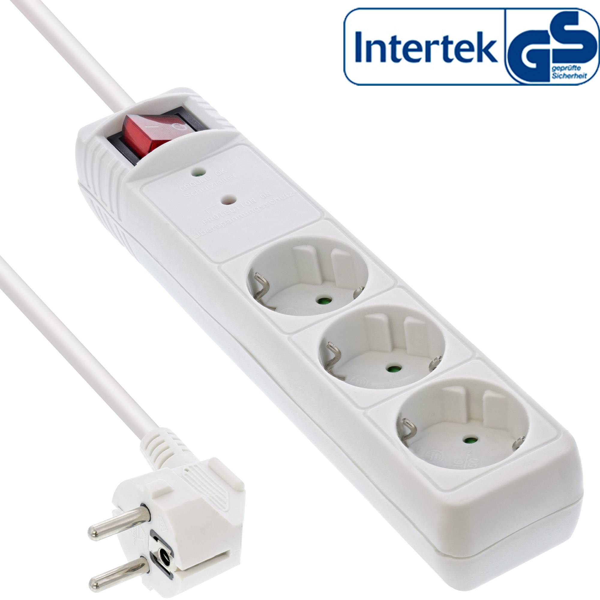 INLINE - Steckdosenleiste - 3-fach Schutzkontakt - ÜSS - weiß