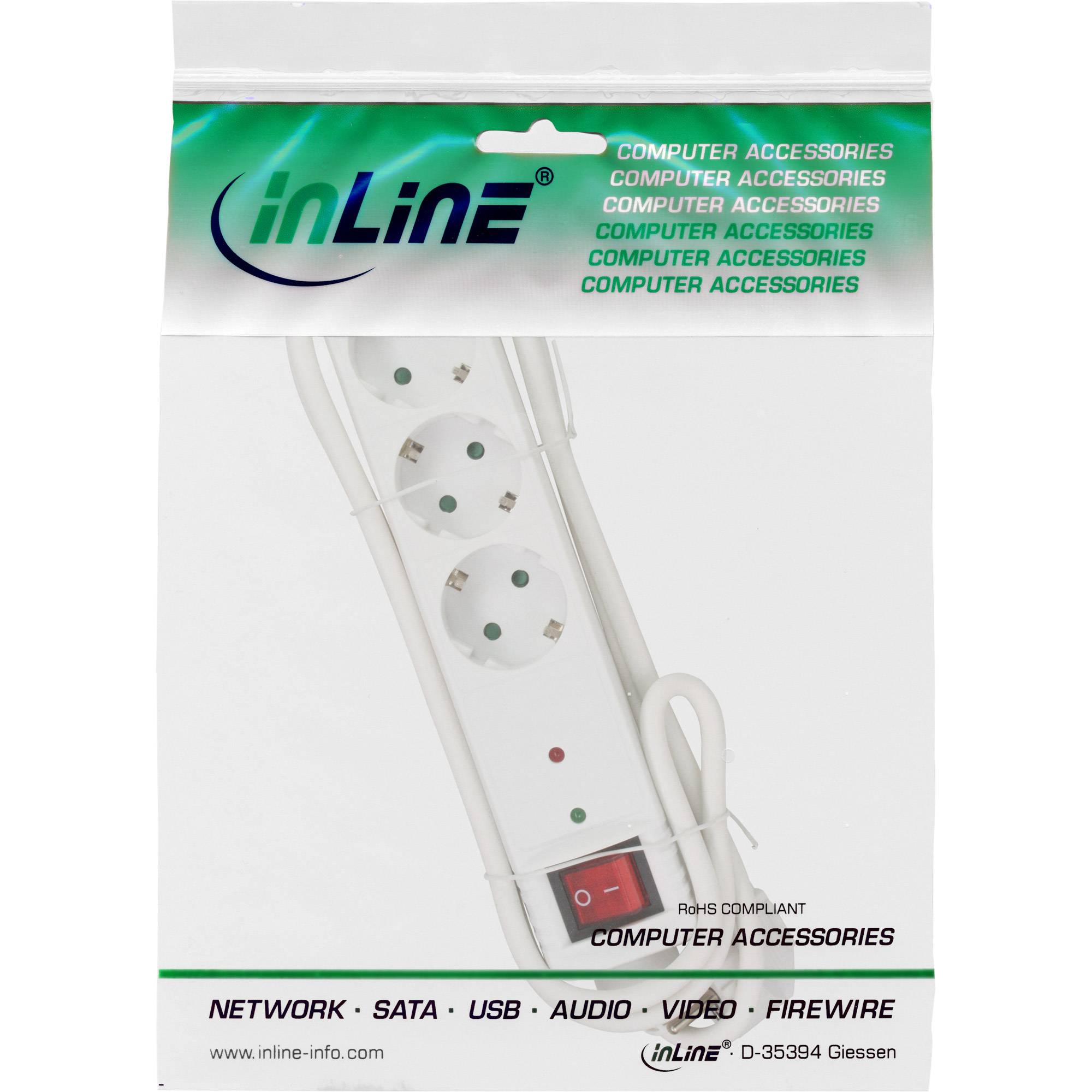 INLINE - Steckdosenleiste - 3-fach Schutzkontakt - ÜSS - weiß