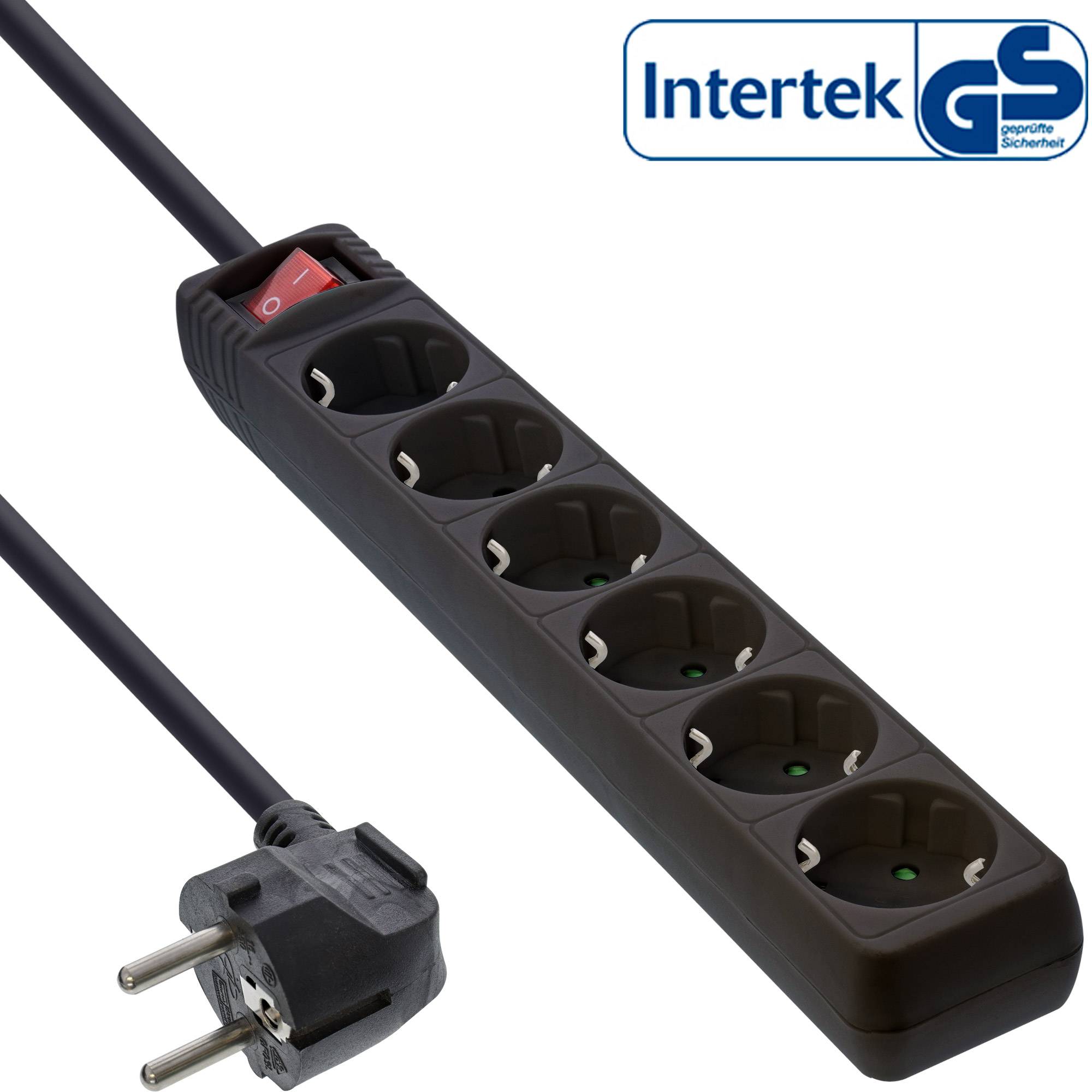 INLINE - Steckdosenleiste - 6-fach Schutzkontakt - mit Schalter - schwarz - 5m