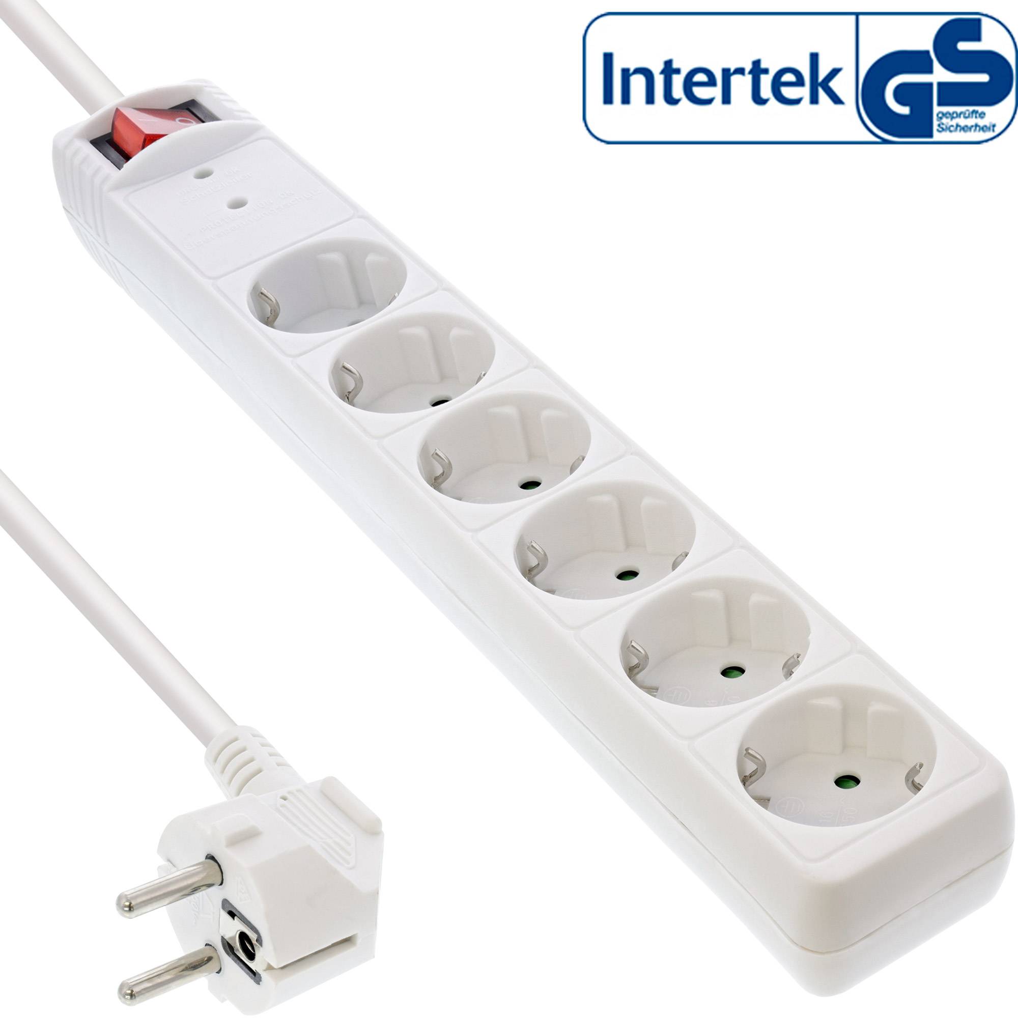 INLINE - Steckdosenleiste - 6-fach Schutzkontakt - mit ÜSS - weiß