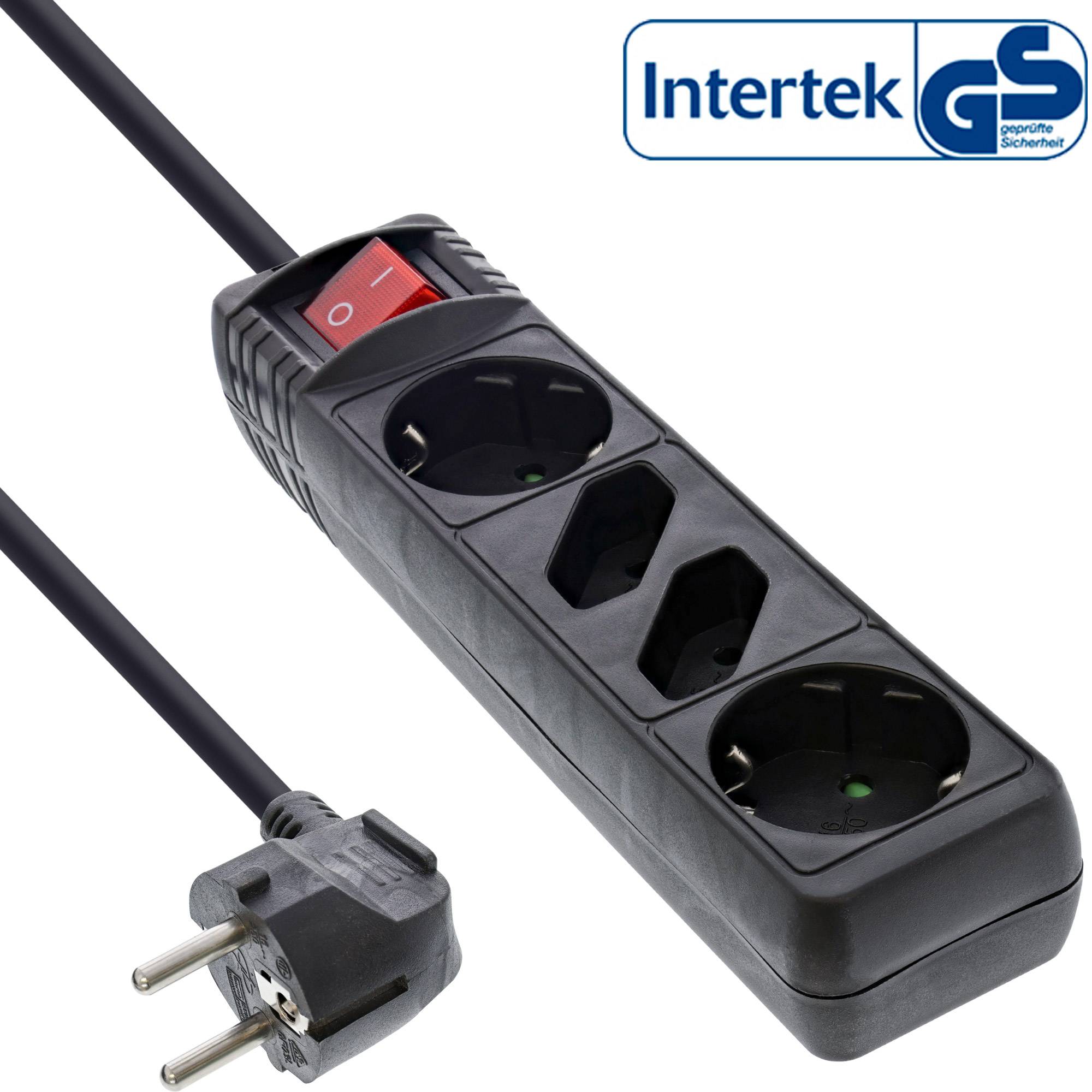 INLINE - Steckdosenleiste - 4-fach - 2x Schutzkontakt + 2x Euro - schwarz - 5m