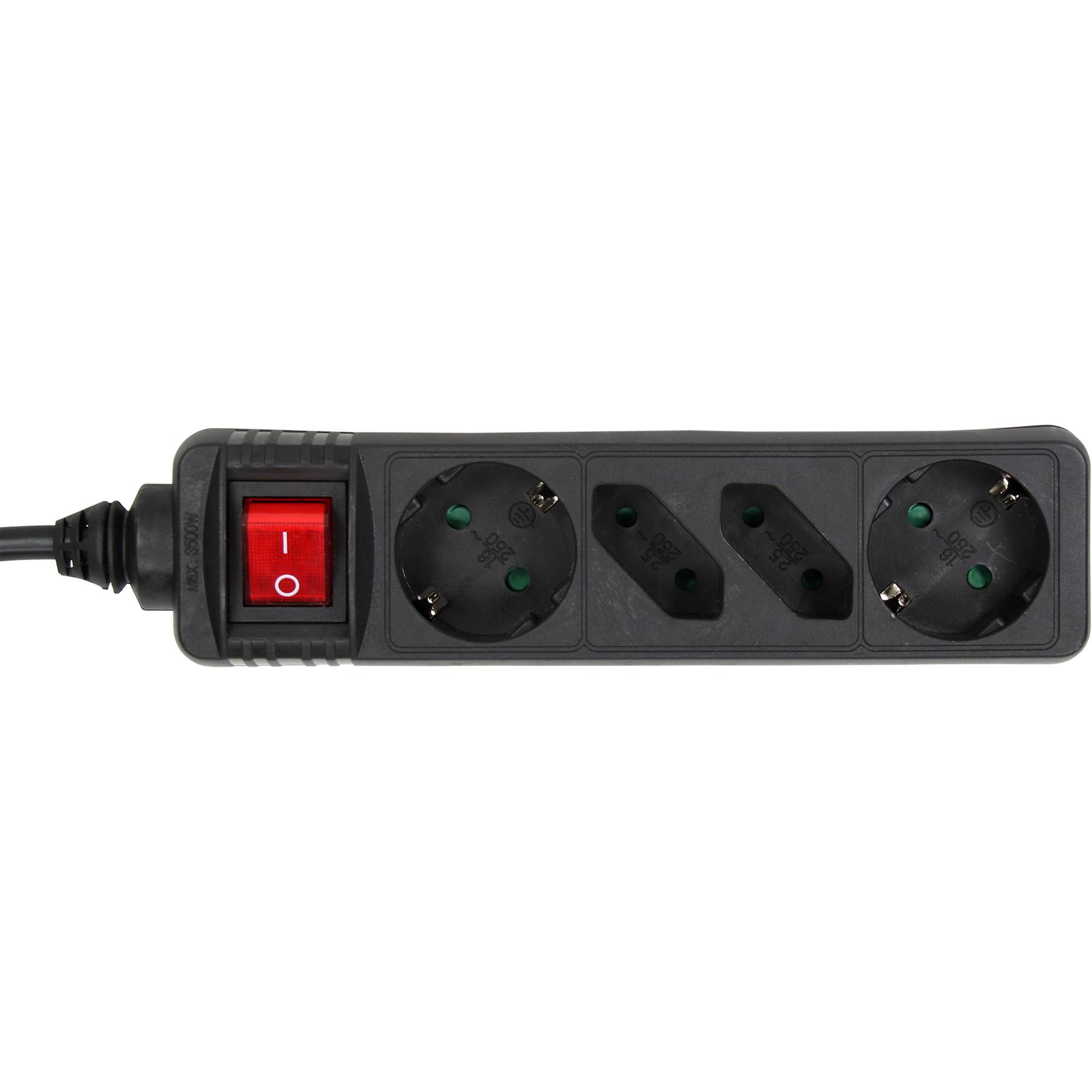 INLINE - Steckdosenleiste - 4-fach - 2x Schutzkontakt + 2x Euro - schwarz - 3m