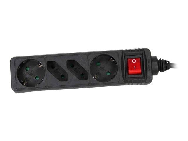 INLINE - Steckdosenleiste - 4-fach - 2x Schutzkontakt + 2x Euro - schwarz - 5m