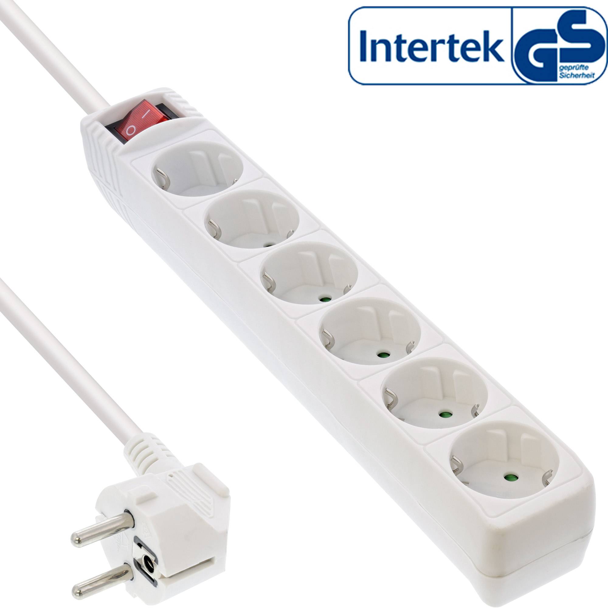 INLINE - Steckdosenleiste - 6-fach Schutzkontakt - mit Schalter - weiß - 3m