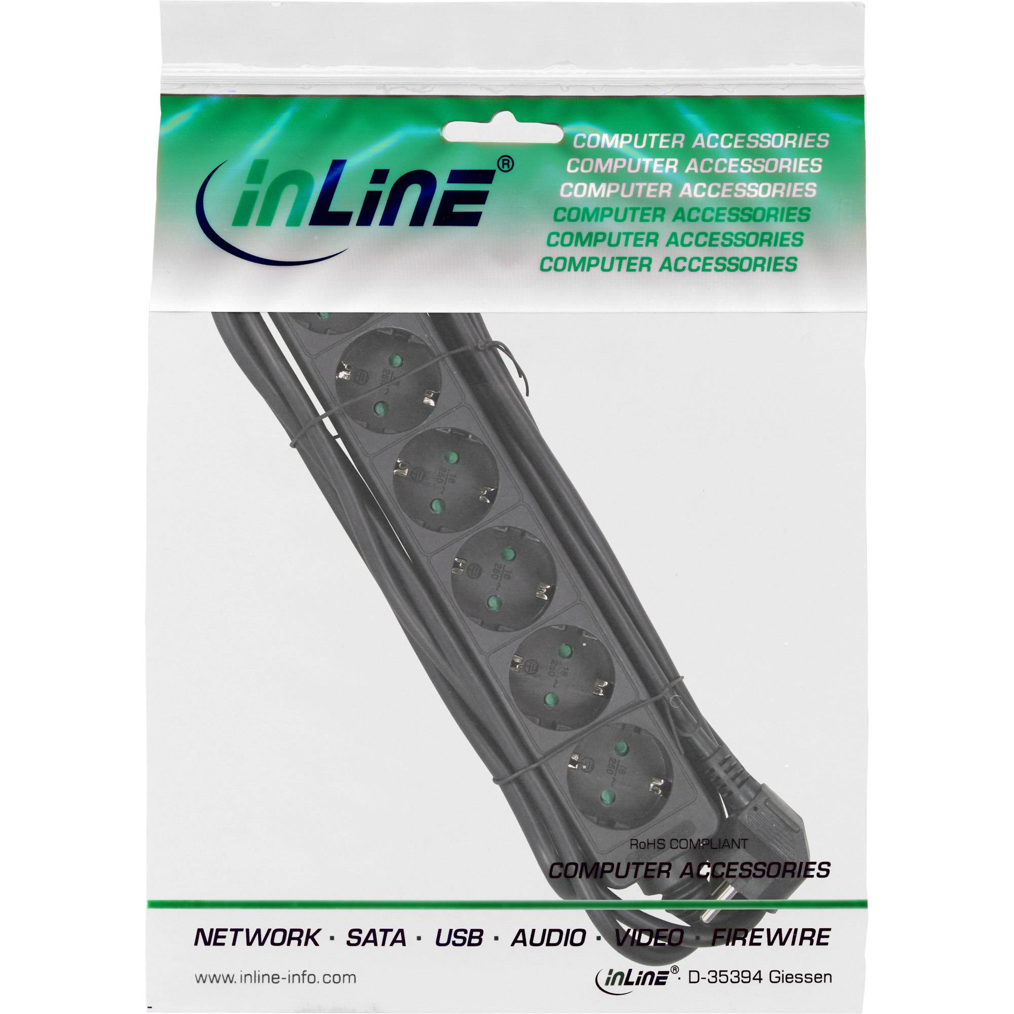 INLINE - Steckdosenleiste - 6-fach Schutzkontakt - schwarz - 3m