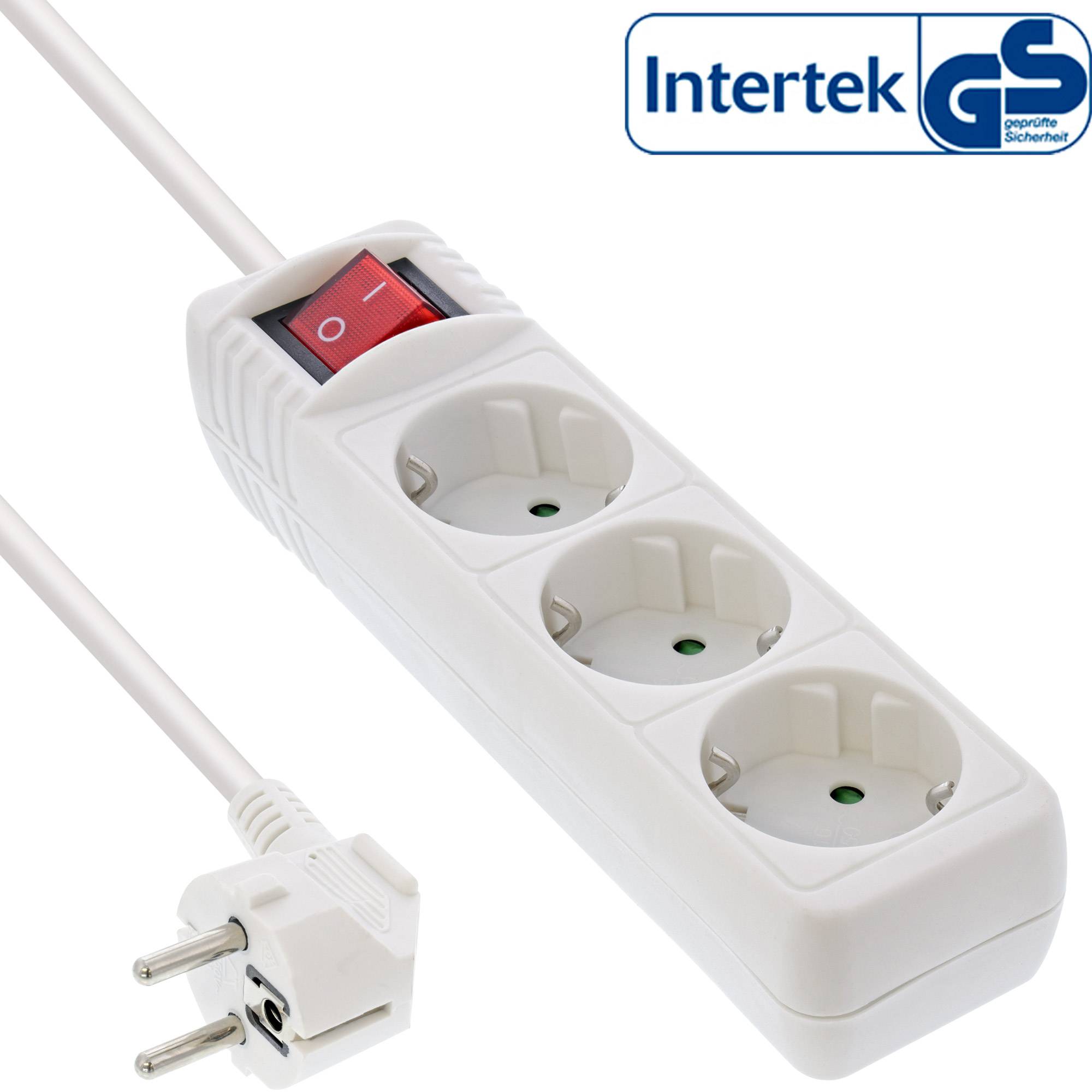INLINE - Steckdosenleiste - 3-fach Schutzkontakt - mit Schalter - weiß - 5m
