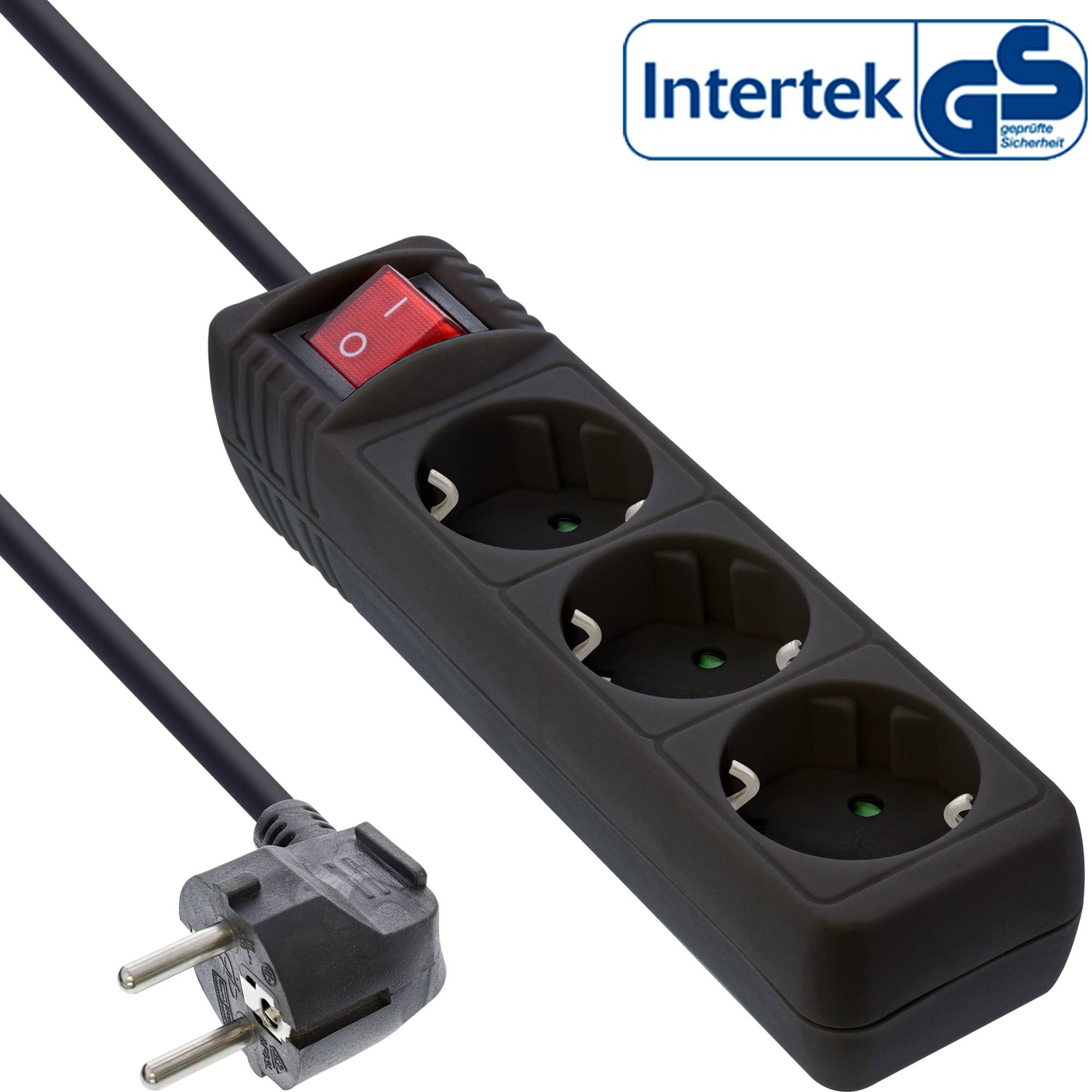 INLINE - Steckdosenleiste - 3-fach Schutzkontakt - mit Schalter - schwarz - 5m