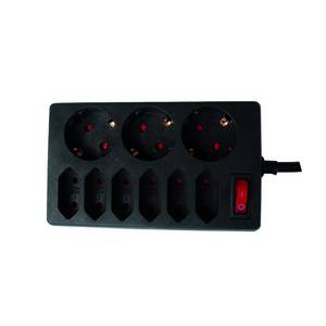 REV RITTER - REV 00250171, Drinnen, Typ C, Typ F, Unmanaged, 1,5 mm², Schwarz, 9 AC-Ausgänge