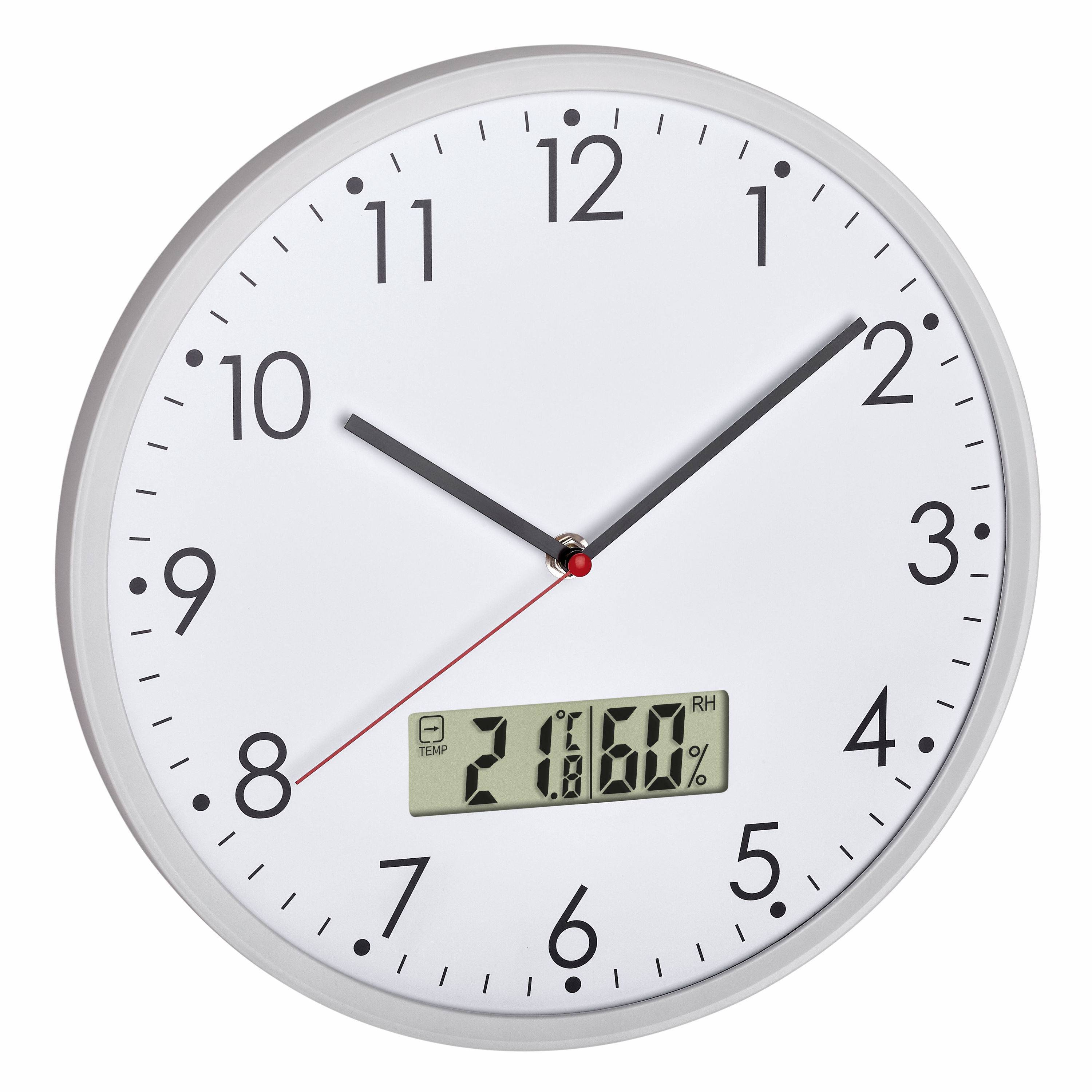 TFA-Dostmann 60.3048.02, Wand, Digitale Uhr, Rund, Weiß, Kunststoff, Glas