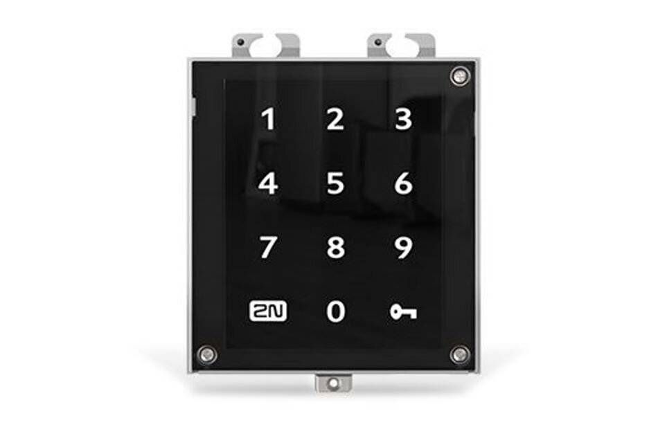 Ein digitales Tastenfeld mit den Ziffern 0-9 und Symbolen, das für sichere Zugangseingaben verwendet wird. Das Modell hat ein elegantes, modernes Design.