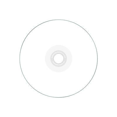 Leere weiße CD oder DVD-Scheibe auf einem einfachen weißen Hintergrund, von oben betrachtet.