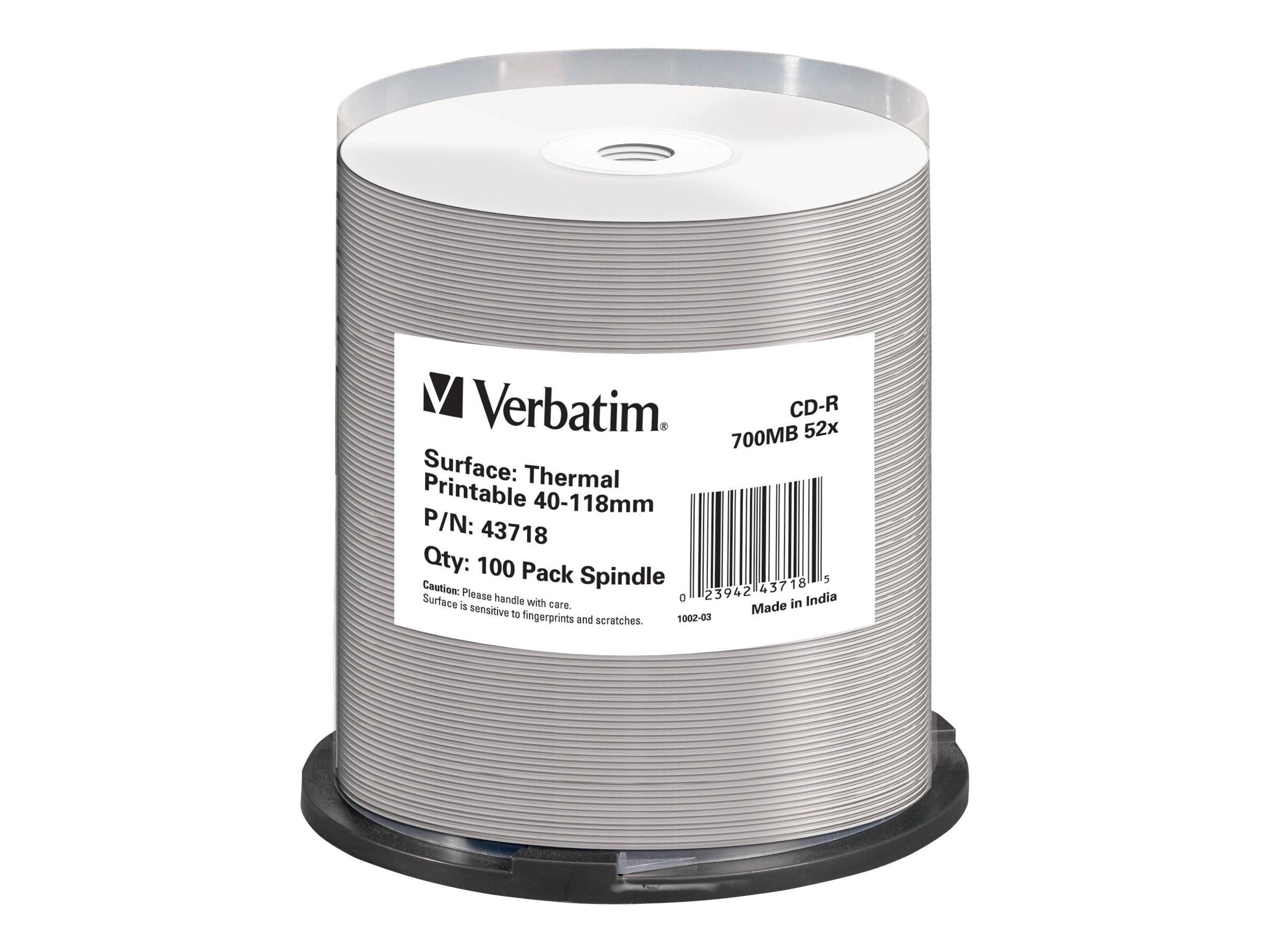 Verbatim - 100 x CD-R - 700 MB 52x - breite bedruckbare Oberfläche, bedruckbare Fläche für Thermo-Retransfer