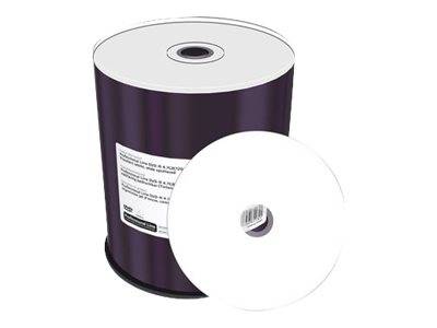 Große Rolle aus violettem Thermopapier mit weißem Etikett, neben einer abgerollten weißen Papierscheibe gezeigt.